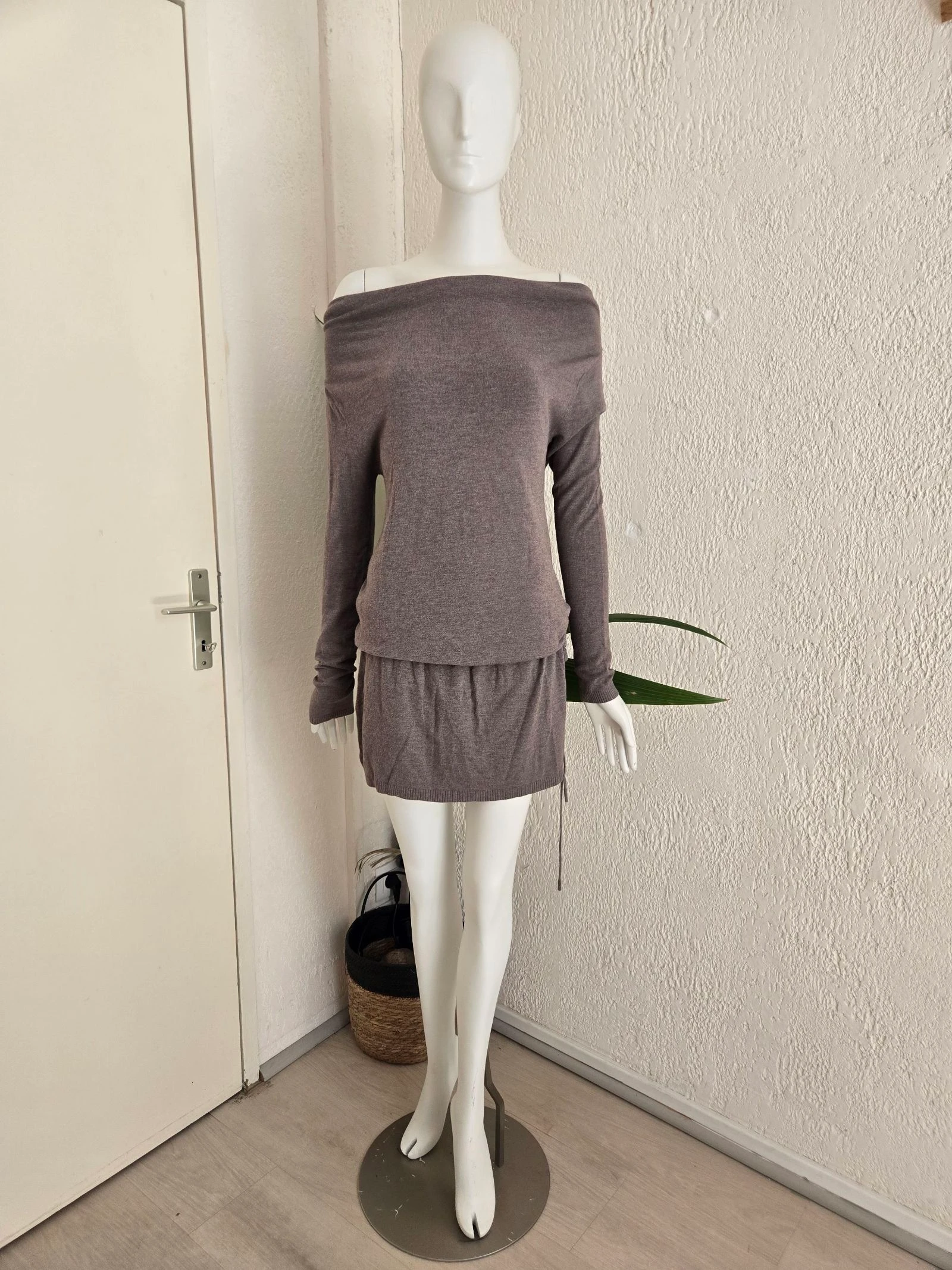 Robe pull taupe col bateau - Taille unique - Style chic, bohème & casual - Automne/Hiver